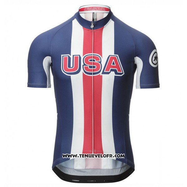 2017 Maillot Ciclismo Assos Champion Etats Unis Bleu Manches Courtes et Cuissard